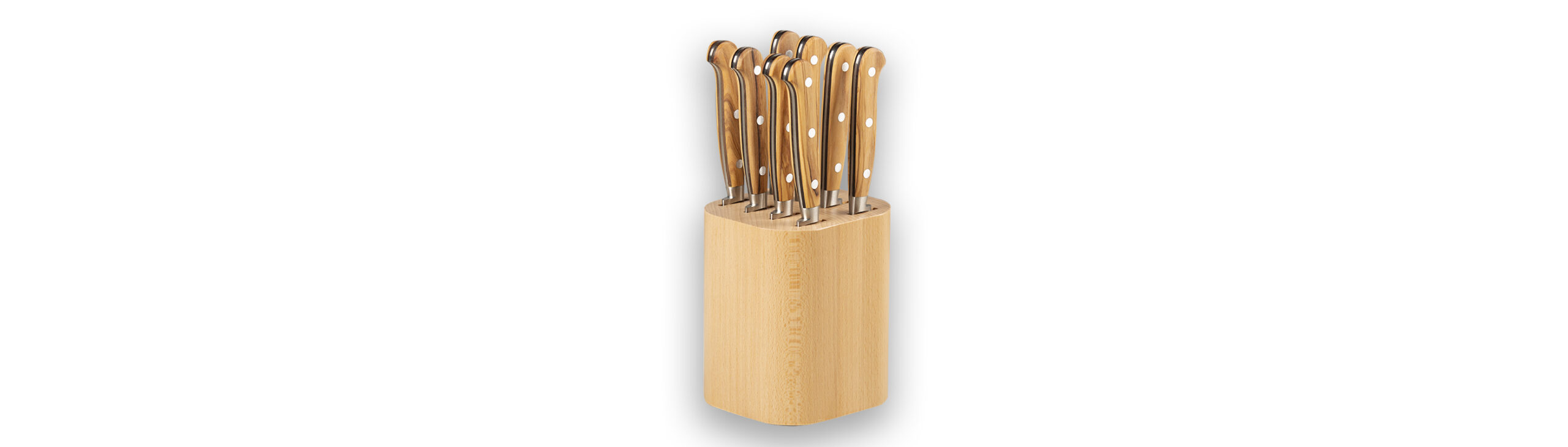 Ceppo Porta Coltelli con 8 Coltelli da Bistecca Olivo
